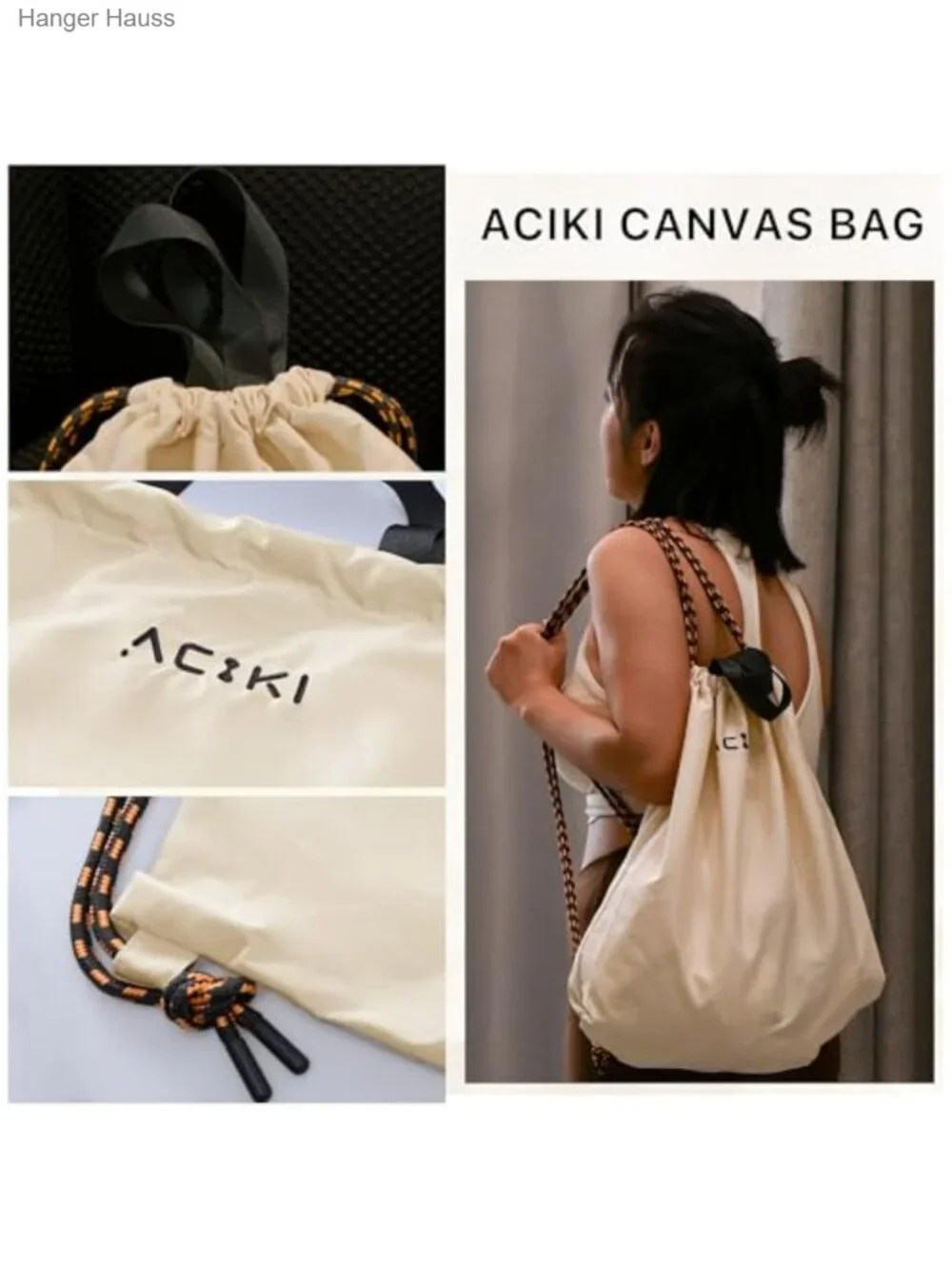 Foldable Canvas Backpack Handbag for Women Large Capacity Casual Drawstring